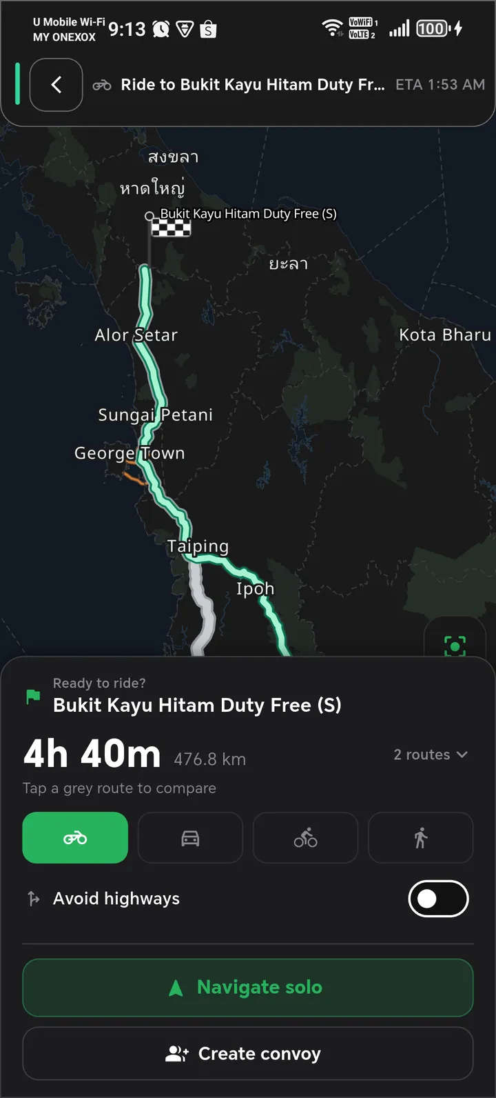 Convoy route planning screen